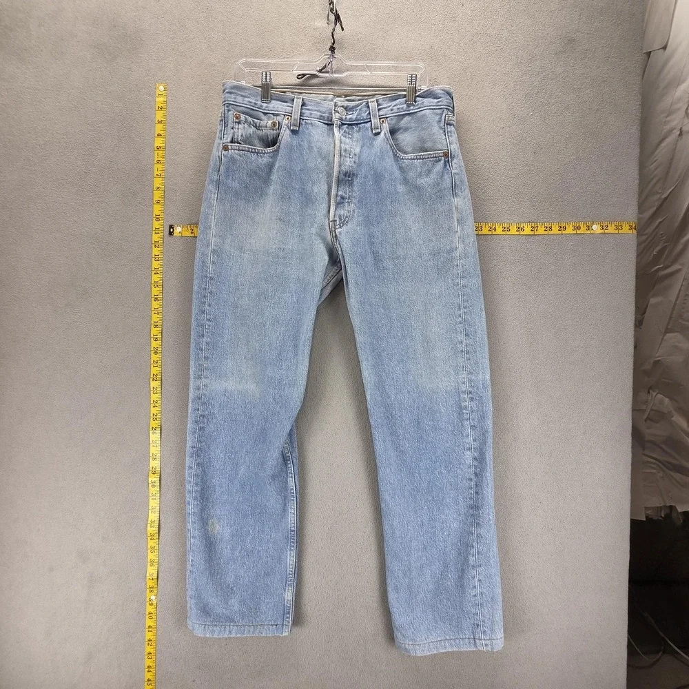 Vintage Levis 501 Jeans Mens Blue Straight Button Fly USA Altered Hem Fits 32x30